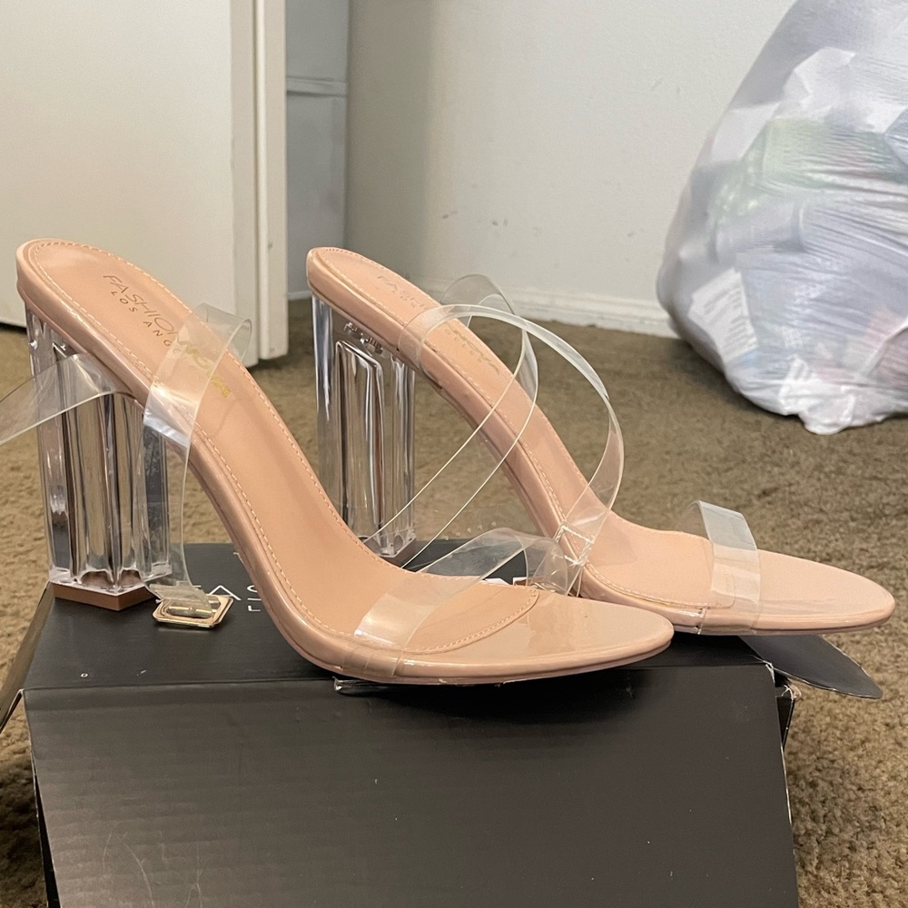 Clear/neutral fashion nova heels, brand new
